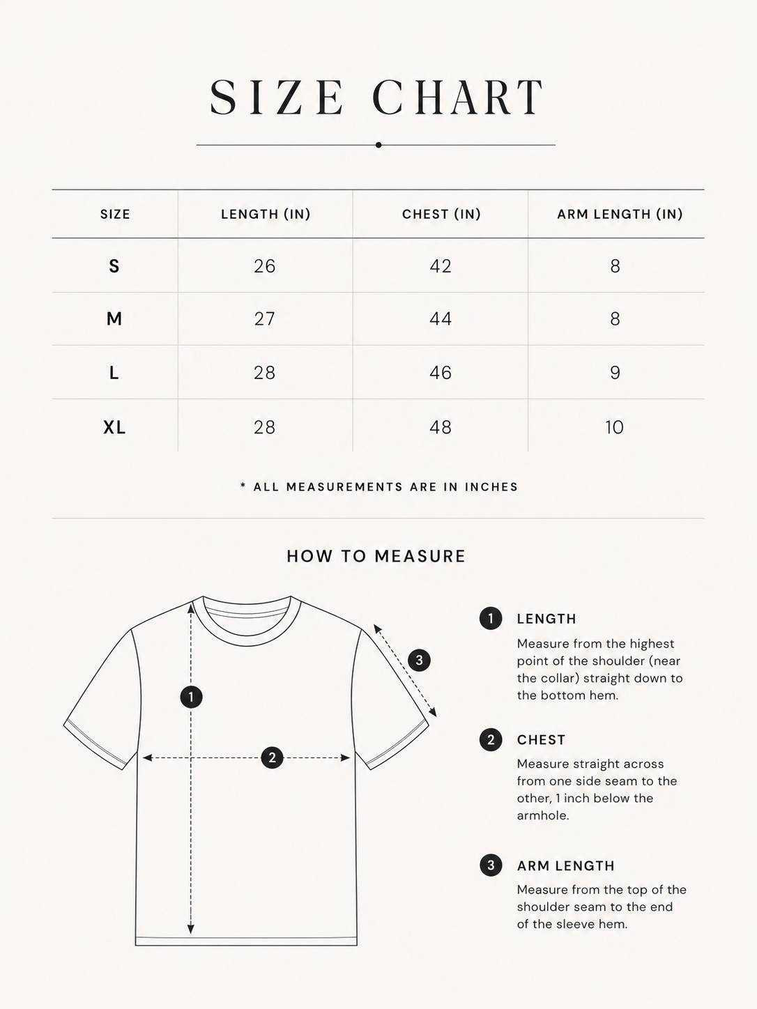 Size chart measurements